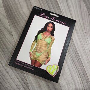 Leg Avenue Supreme Fence Net Mini Dress Neon Green One Size